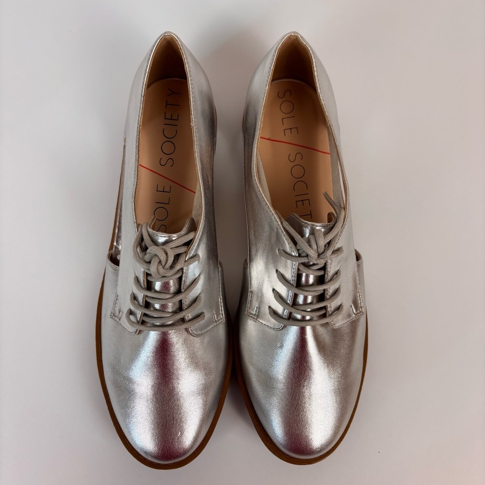 Sole Society Cobain Cutout Oxford Shoes Metallic Classic Flats Silver Size 8 - Picture 5 of 14